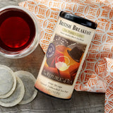 Picture Republic of Tea British Breakfast Tea Bag Can Packaging with a cup of tea and some tea bags