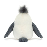 Plush toy sea gull with gray wings and a white body on a white background - back