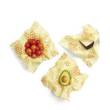 Bees Wrap Large Set/3 with tomatoes, cheese, and avocado wrapped in package