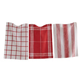 One Red and white stripe, one red and white checkered, and one red and white plaid check
