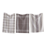 One grey and white stripe, onegrey and white checkered, and one grey and white plaid check