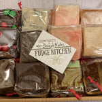 Bekah Kate's Fudge Kitchen Fudge with flavors:  M & M, Eggnog, Peppermint, Dark Chocolate Sea Salt Caramel, Mint, Chocolate Walnut, Oreo and Snickers