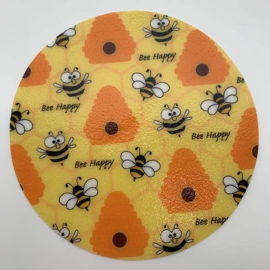 Andreas Jar Opener with hives, bees, and the words Bee Happy