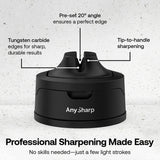 AnySharp Tugsten Carbide, pre-set 20 degree angle and tip to handle sharpening