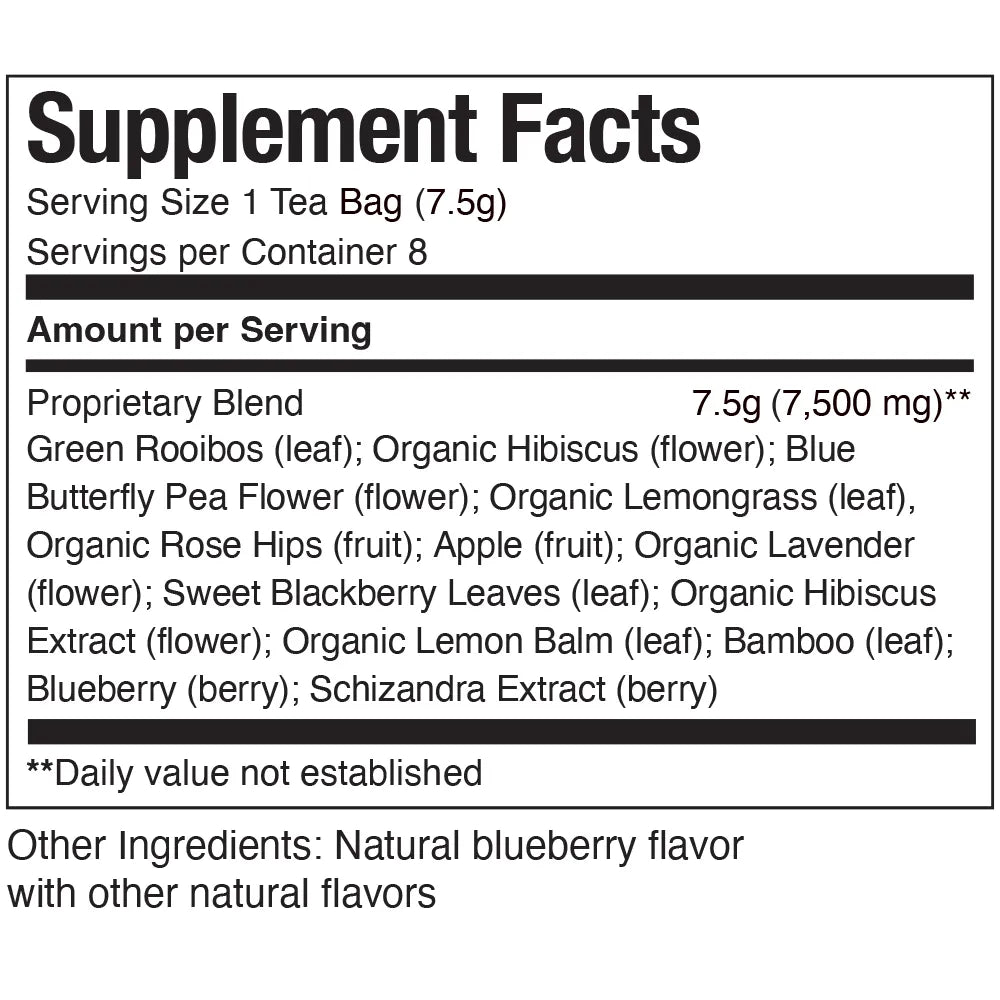 Supplement facts for Republic of Tea Iced Tea Blueberry Lavendar Tea