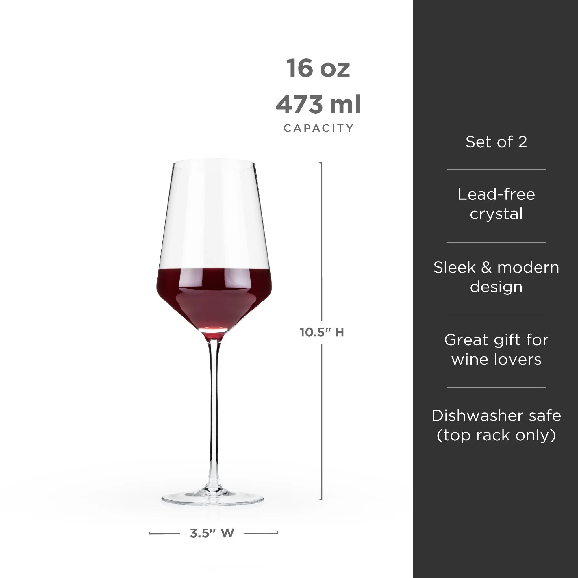 Viski Raye Stemmed Angled Crystal Bordeaux Glasses s/2