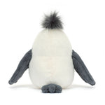 Plush toy sea gull with gray wings and a white body on a white background - back