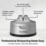 Any Sharp Pro with pre set angle of 20 degrees, tungsten carbide and tip to handle sharpening
