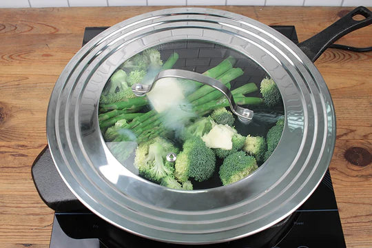 RSVP Universal Lid with Glass to see veggies cooking