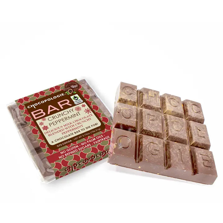 Chocolate bar with packaging labeled 'ChocoPoleologie' on a white background