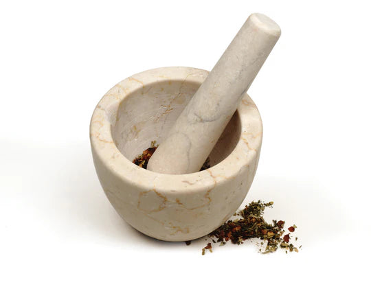 RSVP Mortar & Pestle Set with herbs crushed very finely