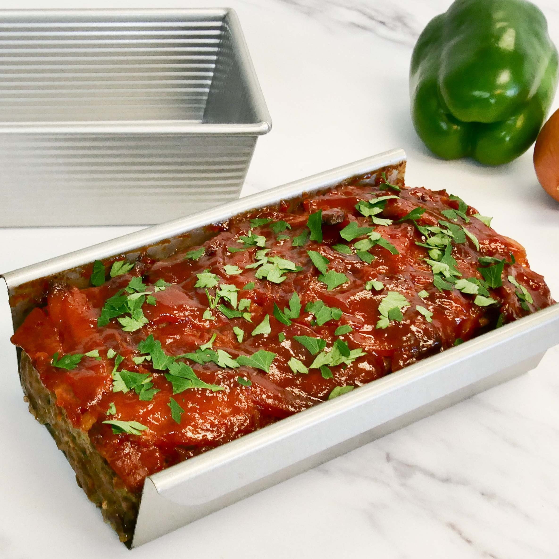 USA Meatloaf Pan with meatloaf in insert