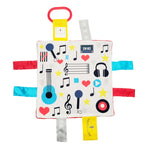 Baby Jack & Co Learning Lovey featuring the Grand Staff, guitar, microphone, notes, record, tapes and hearts and stars