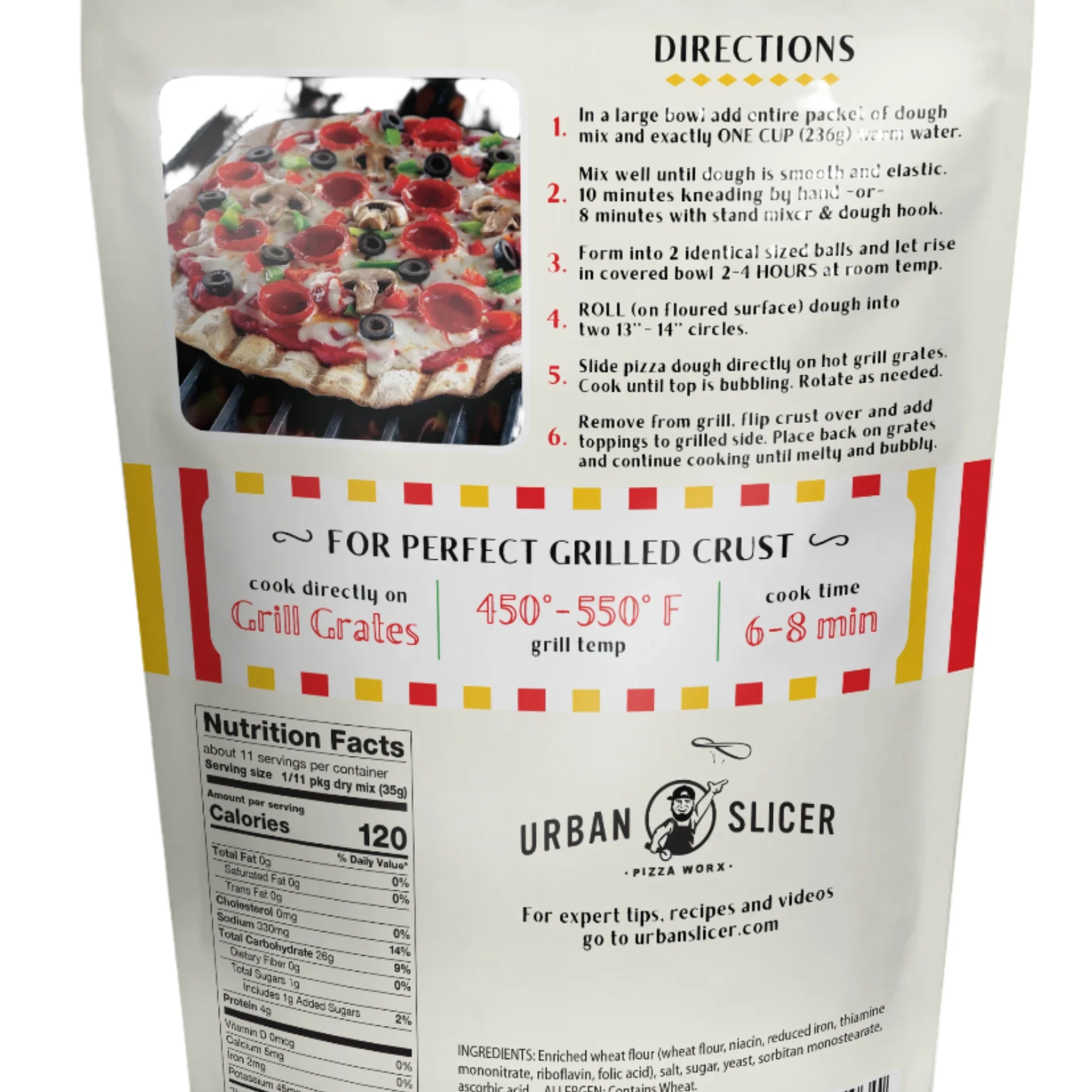 Urban Slicer Grilling Pizza Dough Back of Packaging