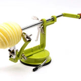 Pealed and scored apple in RSVP Apple Peeler Machine