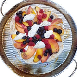 Top view of pizza pan with fruit