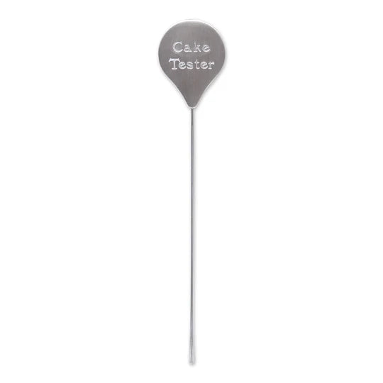 Stainless steel cake server etched with words Cake Tester