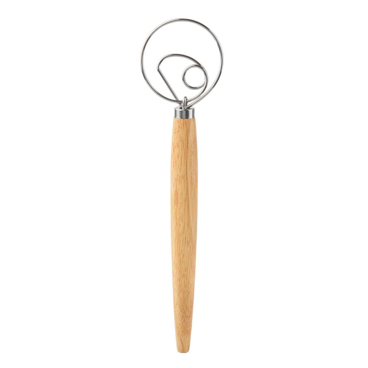 Danish Whisk with wooden handle and metal head on a white background