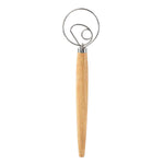 Danish Whisk with wooden handle and metal head on a white background