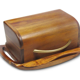 Butterie Butter Dish, Acacia Wood Satin Brass Handle