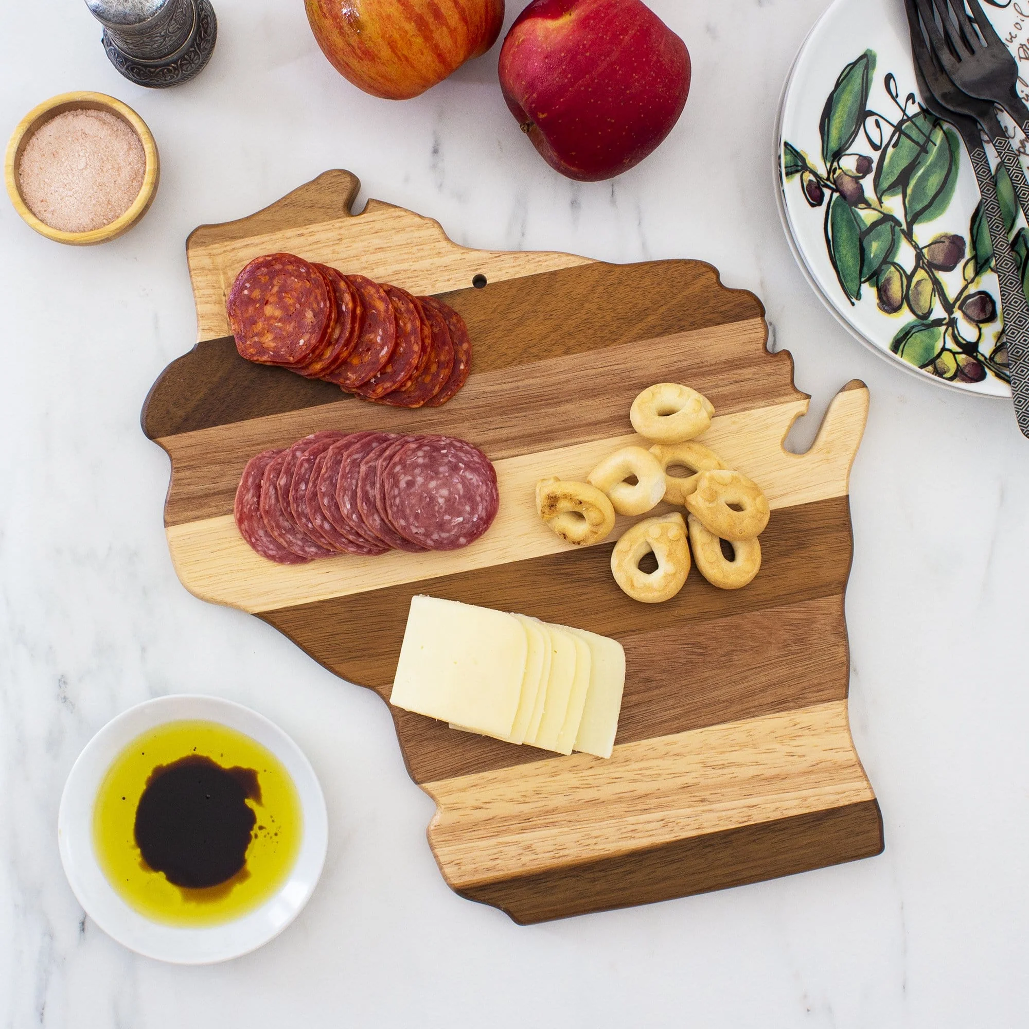 Totally Bamboo Rock & Branch Shiplap Wisconsin Serving Board used as a charcuterie board