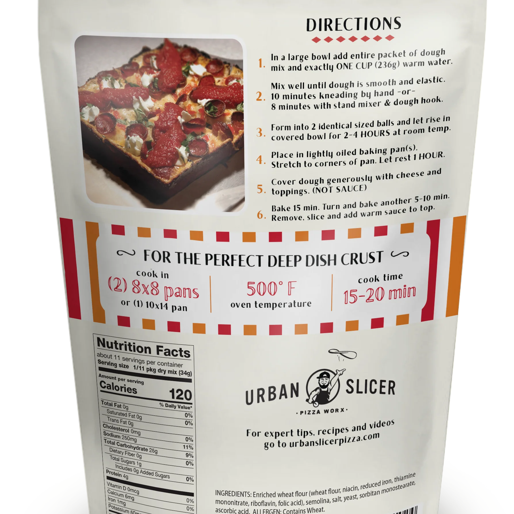 Urban Slicer Deep Dish Pizza Dough back of package