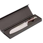 Knife with a wooden handle in a black box on a white background