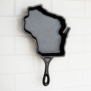 Cast Iron pan in the shape of the state of Wisconsin