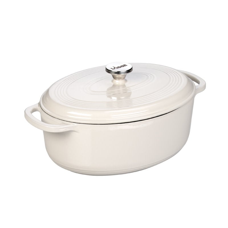 Lodge 7 qt Oval Dutch Oven Oyster Cast Iron Enamel