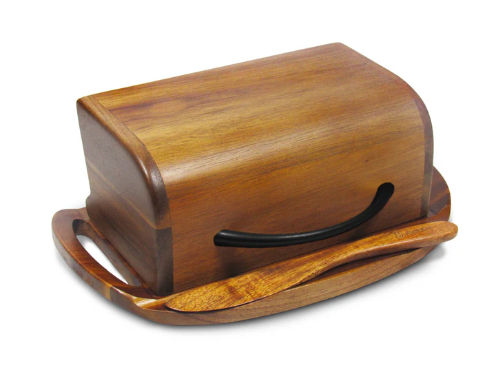 Butterie Butter Dish, Acacia Wood Matte Black Handle