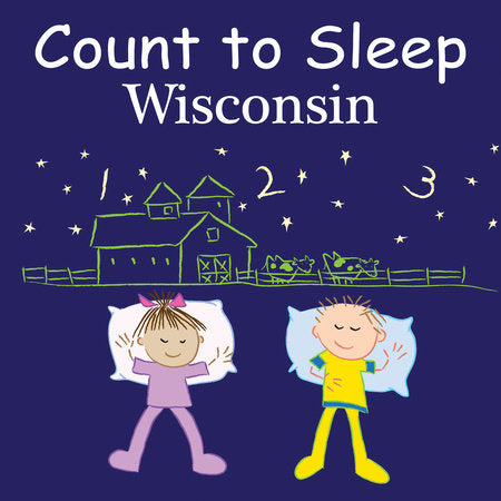 Picture of cover of book. A drawing of a farm and a boy and a girl sleeping.