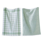 One larger checked Green and white towel, one green towel