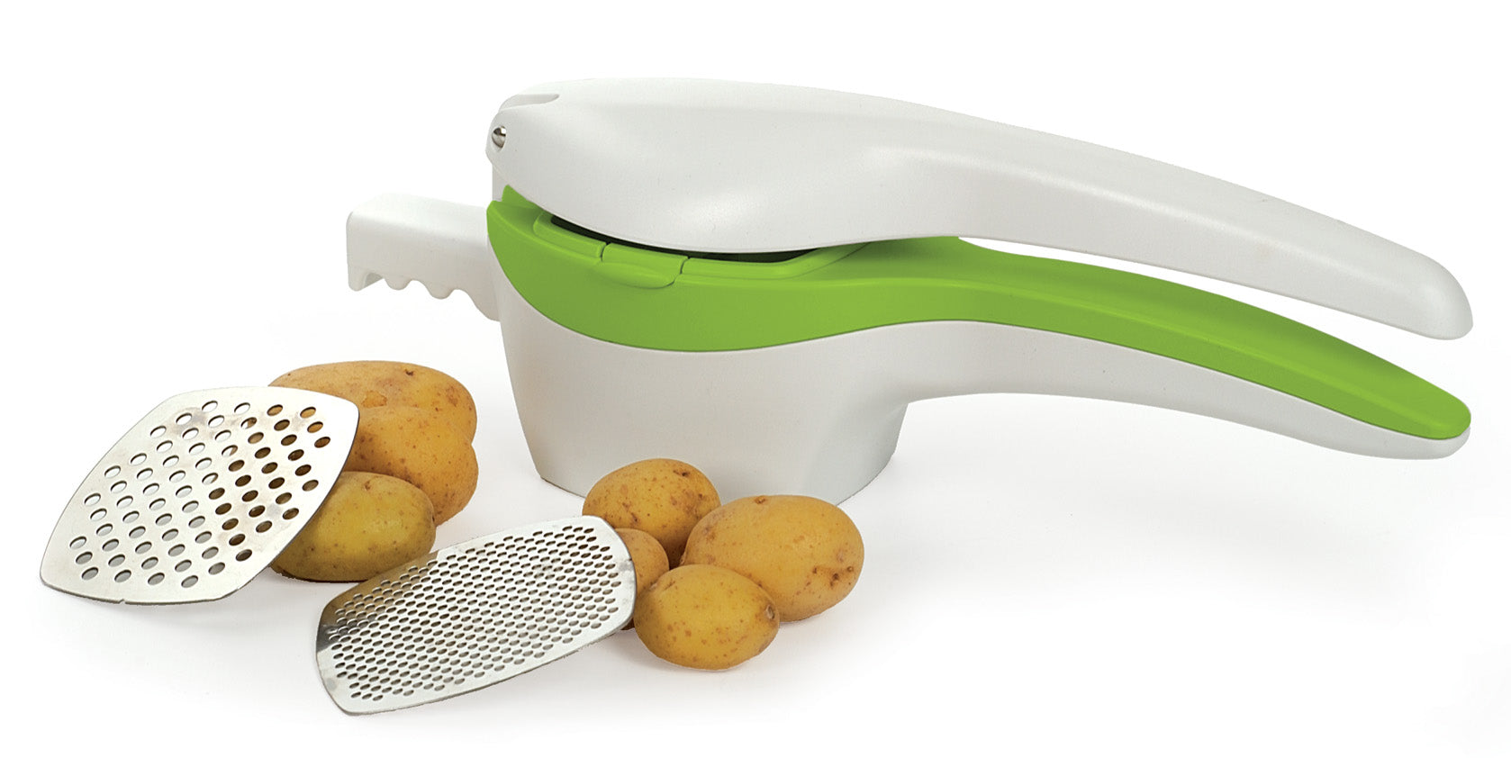 Potato Ricer with blades and potatoes