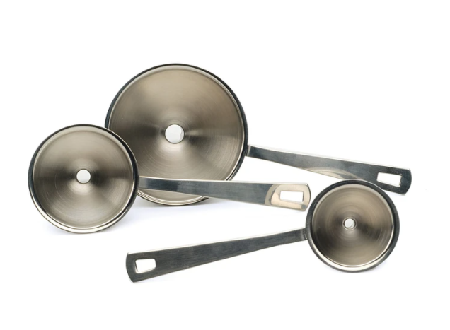 Set of three different sizes of funnels