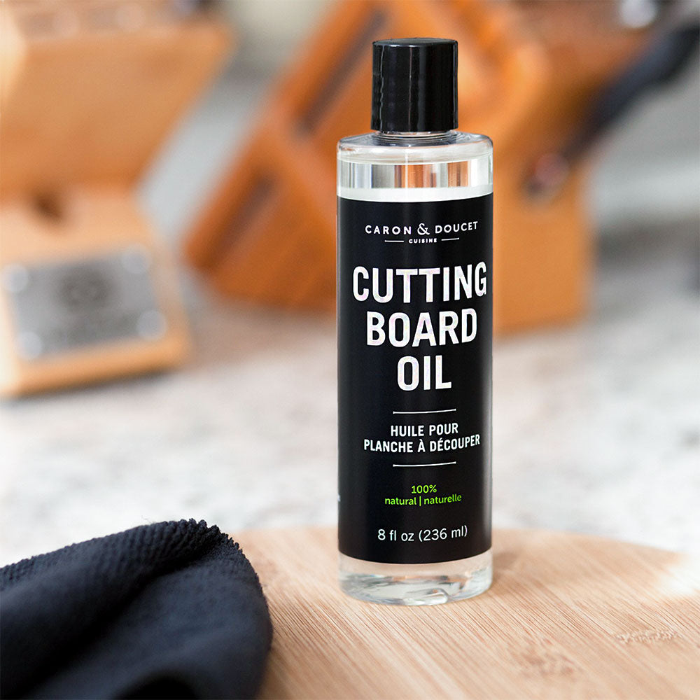 Caron & Doucet Cutting Board Oil on a cutting board