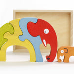 Begin Again Elephant Family Puzzle with Parent Elephant and Baby Elephant and storage box in background