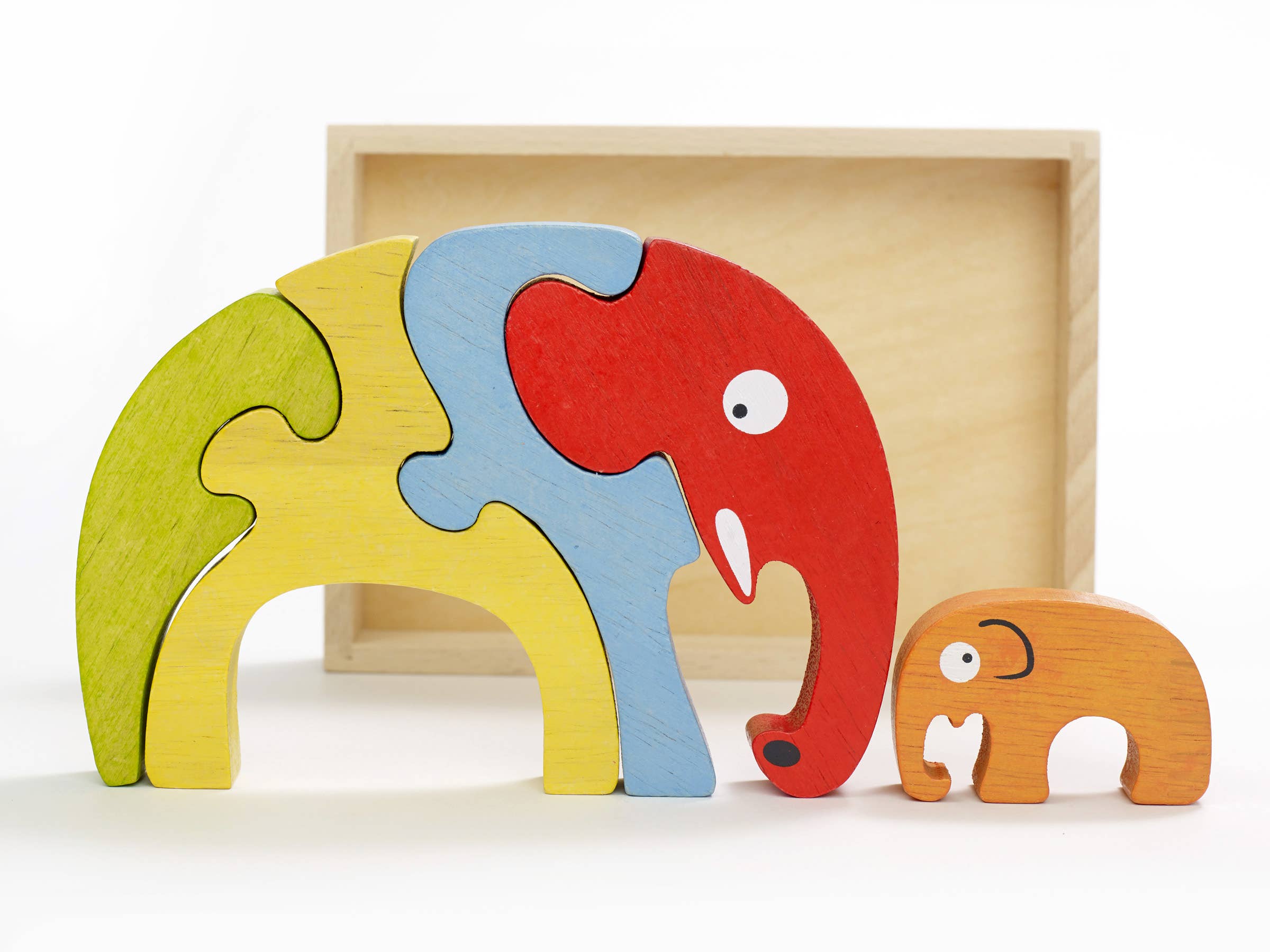 Begin Again Elephant Family Puzzle with Parent Elephant and Baby Elephant and storage box in background