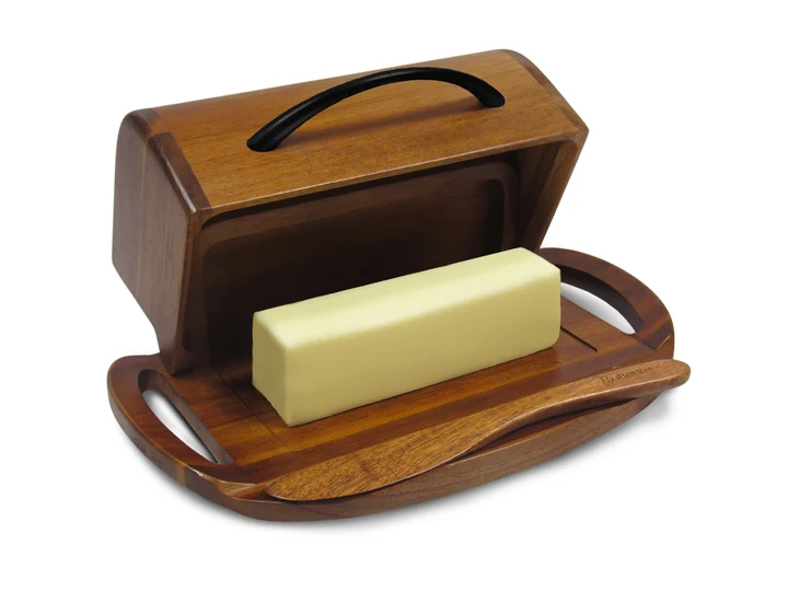 Butterie Butter Dish, Acacia Wood Matte Black Handle