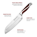 Hammer & Shield chef's knife with features highlighted on a white background
