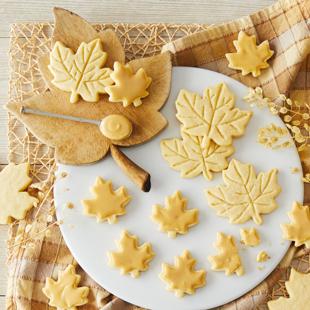 Maple Syrup Cookies in the shape of a maple leaf