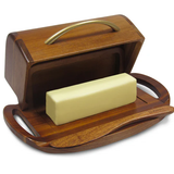 Butterie Butter Dish, Acacia Wood Satin Brass Handle