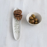 Creative Co-op Debossed Oval Stoneware Tray Botanical