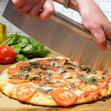 Pizza cutter cutting pizza