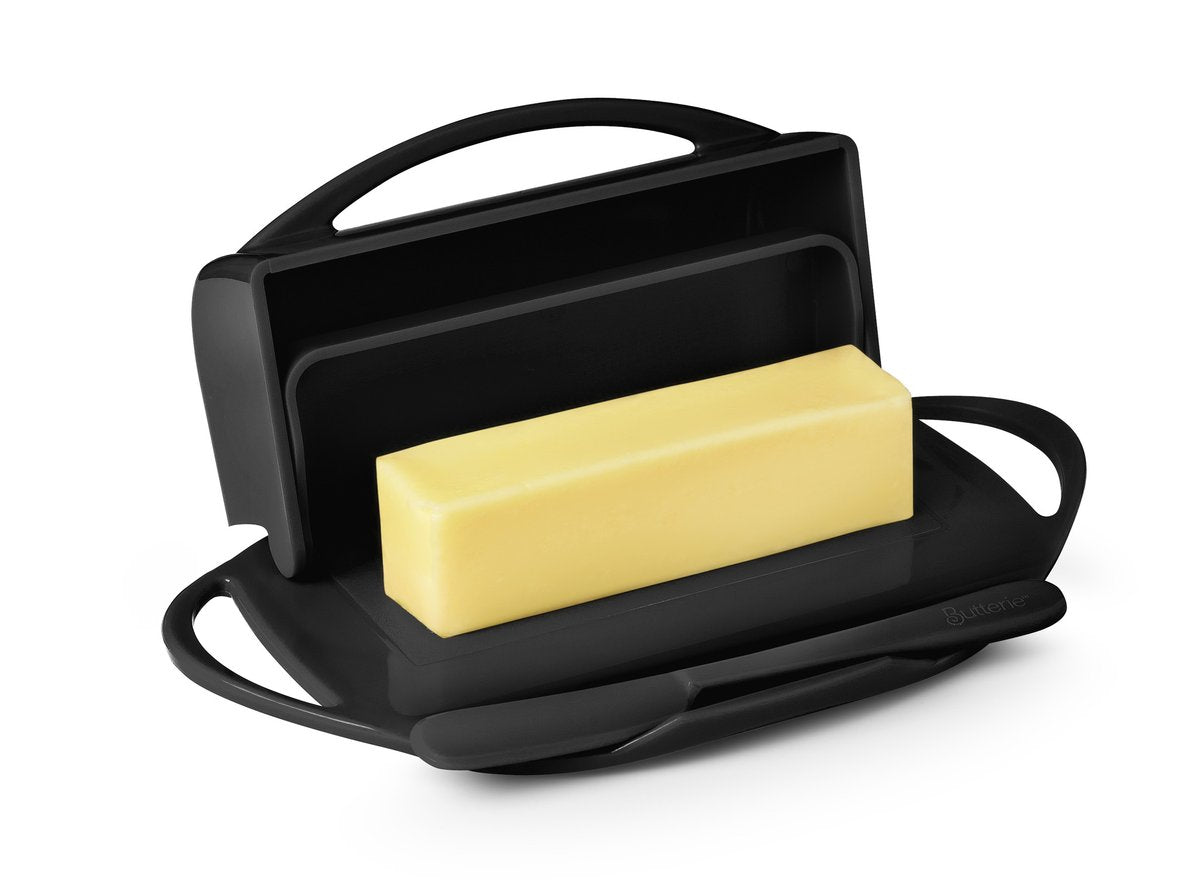 Black Butterie Butter Dish with butter in it