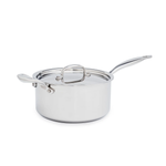 Stainless steel saucepan with lid on a white background
