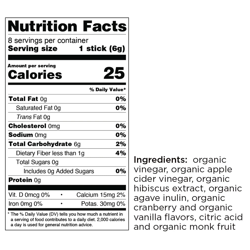 Ingredient label for Apple Cider Cranberry Hibiscus Single Sips