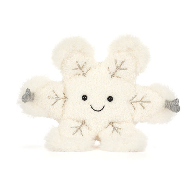 Plush toy with snowflake patterns on a white background