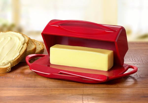 Red Butterie Butter Dish with butter in it