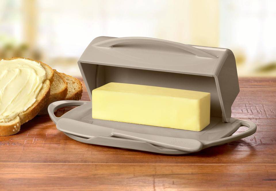 Taupe Butterie Butter Dish with butter in it