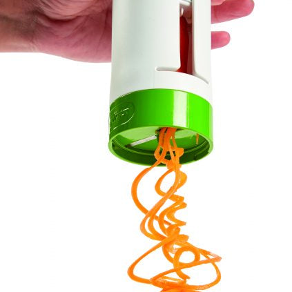 Zyliss Vegetable Spiralizer with spiralized carrots  cascading down